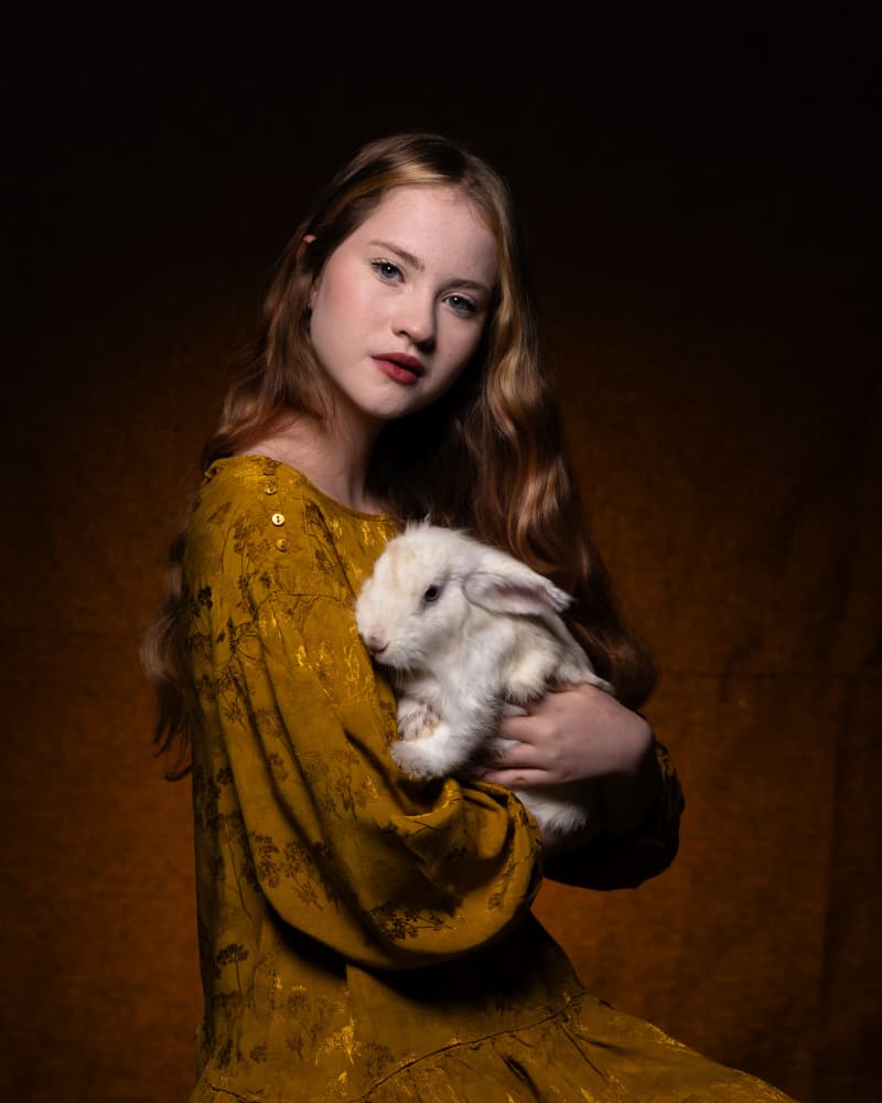 Golden Girl and Rabbit by Gila Koller — canvas wall art