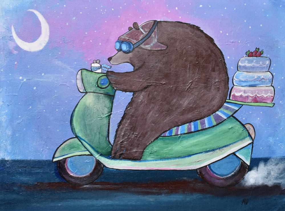 Bear Cake Delivery by Andrea Doss — canvas wall art