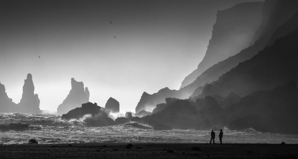 Monochrome Coastal Figures by Ruiqing P. — canvas wall art