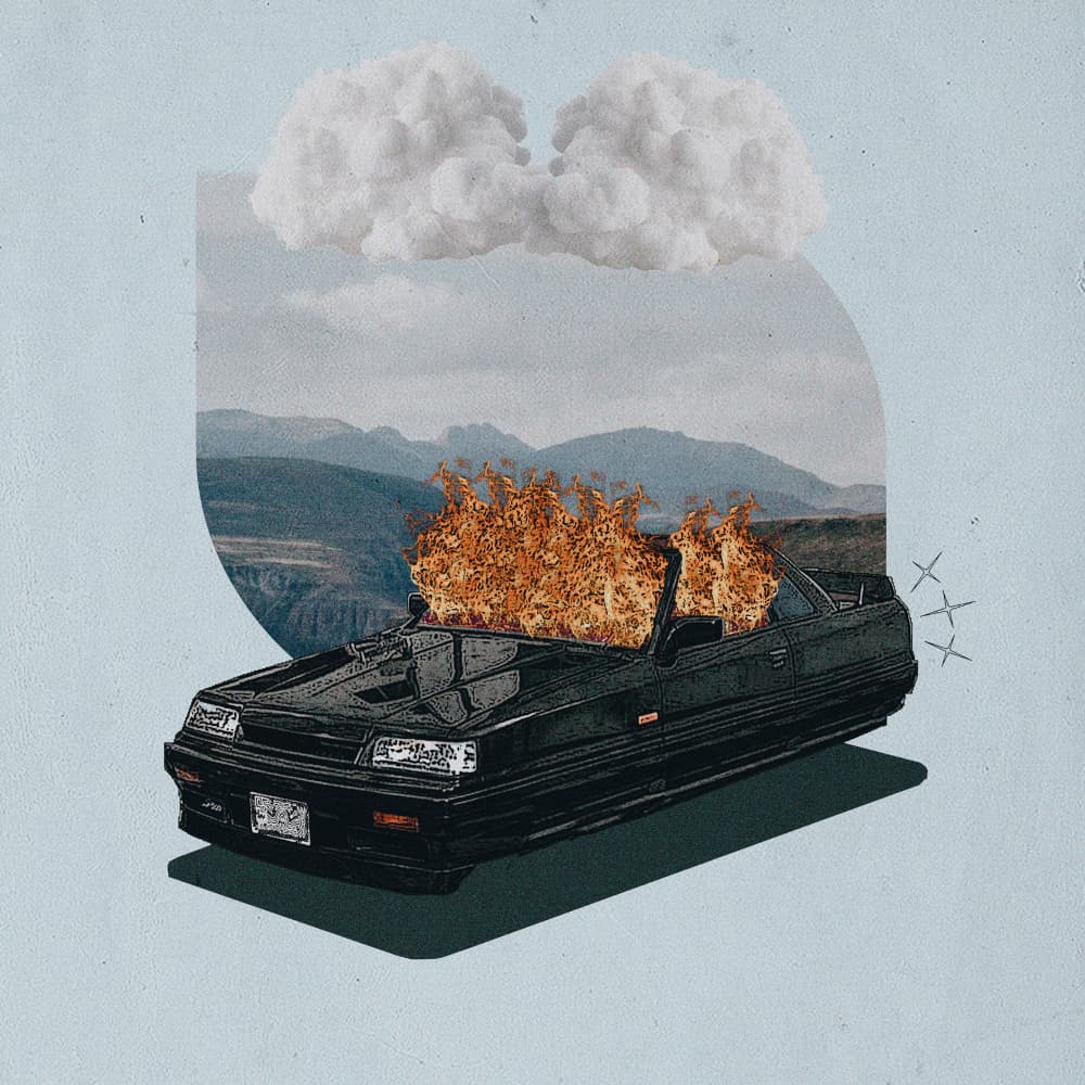 Burning Vintage Car by Mathabela Madiela — canvas wall art