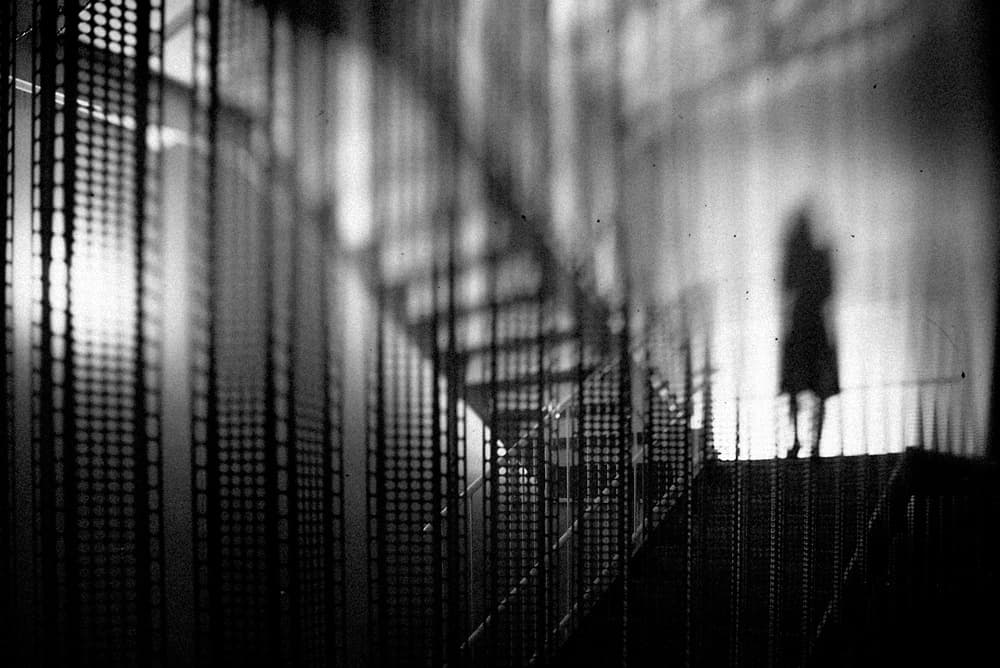 Mysterious Figure on Stairs by Teruhiko Tsuchida — canvas wall art