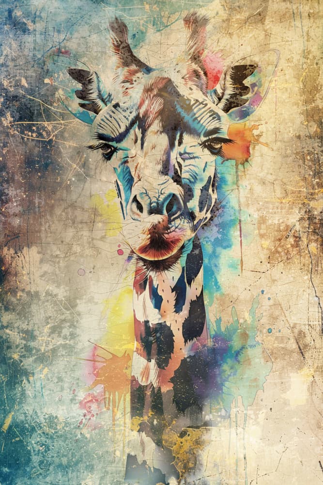 Colorful Giraffe Portrait by Rafal Kulik — canvas wall art