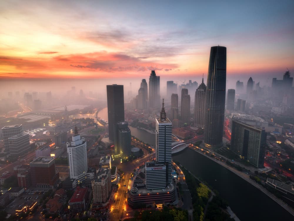 Misty City Dawn by Wu Zhao — canvas wall art