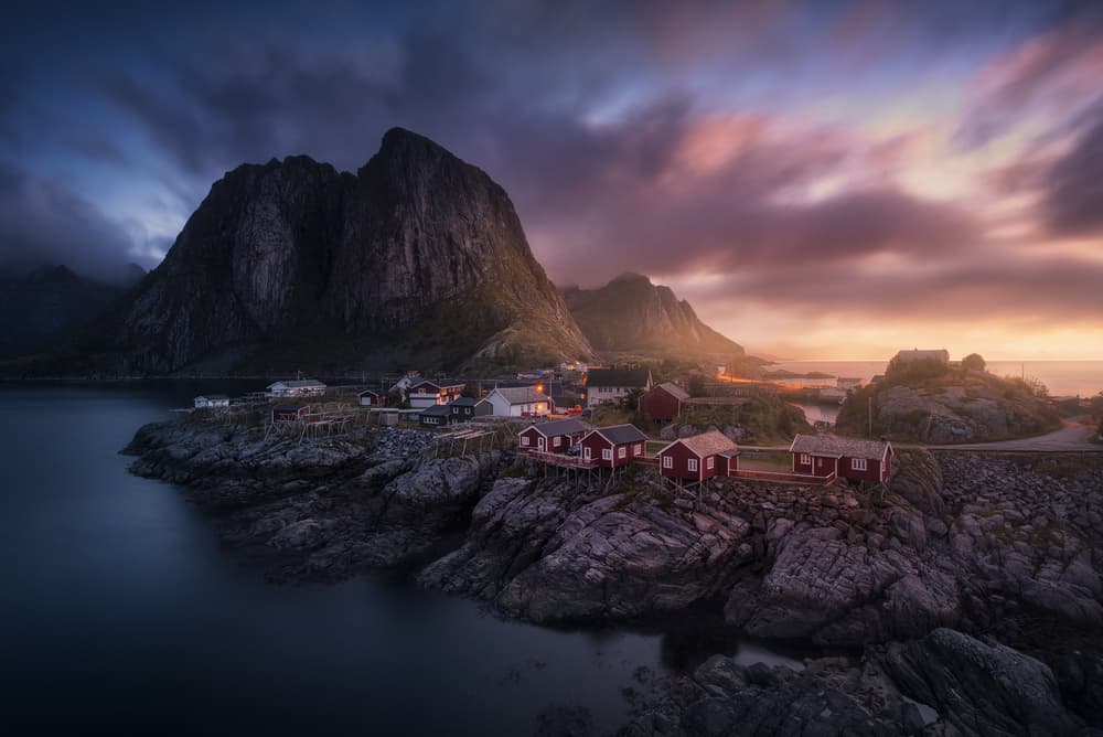 Lofoten Fishing Village Twilight by Carlos F. Turienzo — canvas wall art