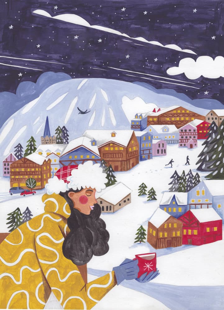 Winter Scene woman with coffee Christmas by Caroline Bonne Müller — canvas wall art