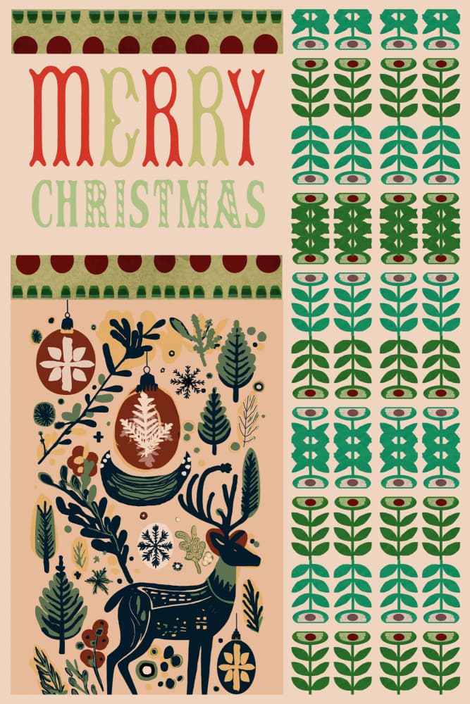 Folk Art Christmas Deer by casa cartissi — canvas wall art