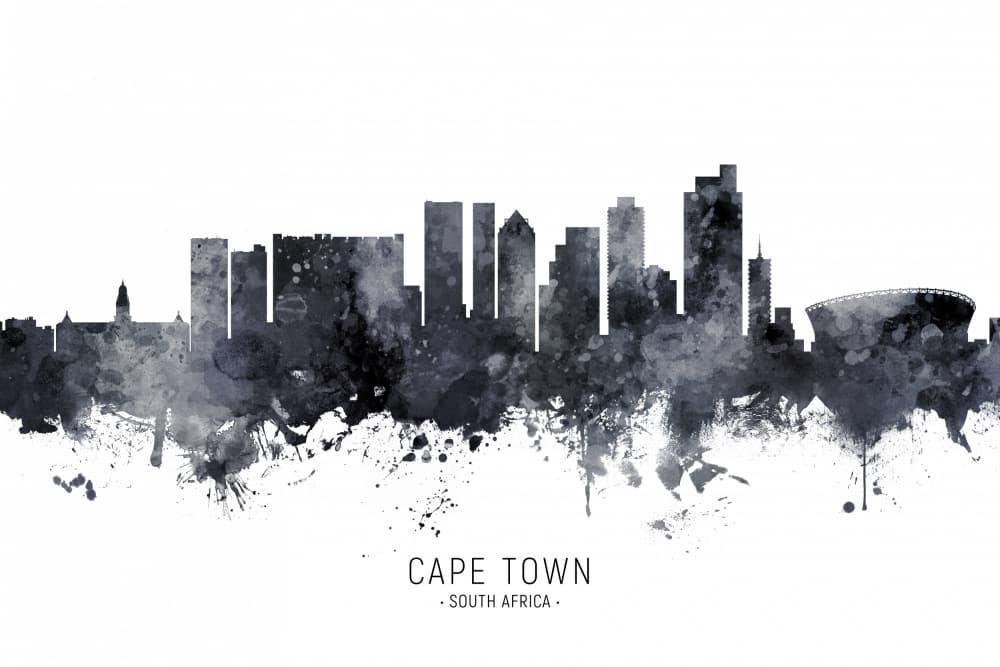 Monochrome Cape Town Skyline by Michael Tompsett — canvas wall art