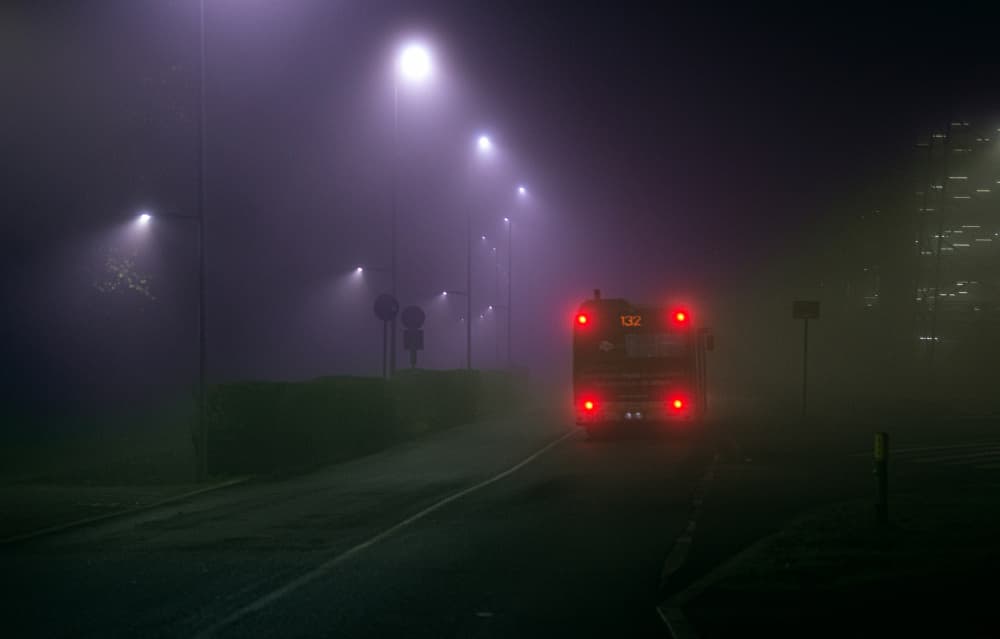 Foggy Night Bus by Andrea Di Bello — canvas wall art