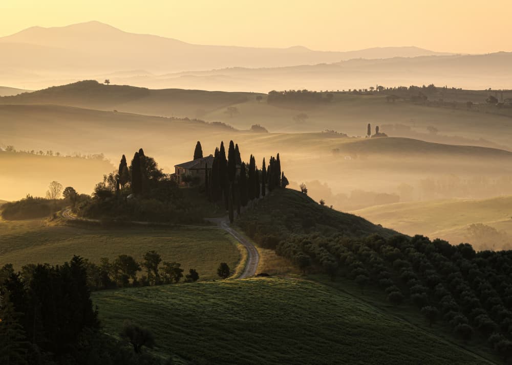 Misty Tuscan Farmhouse by Sergio Barboni — canvas wall art