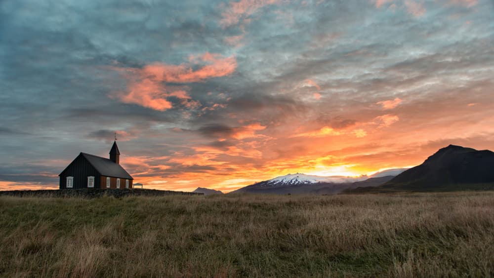 Dramatic Church Sunset by Jean Vandijck — canvas wall art