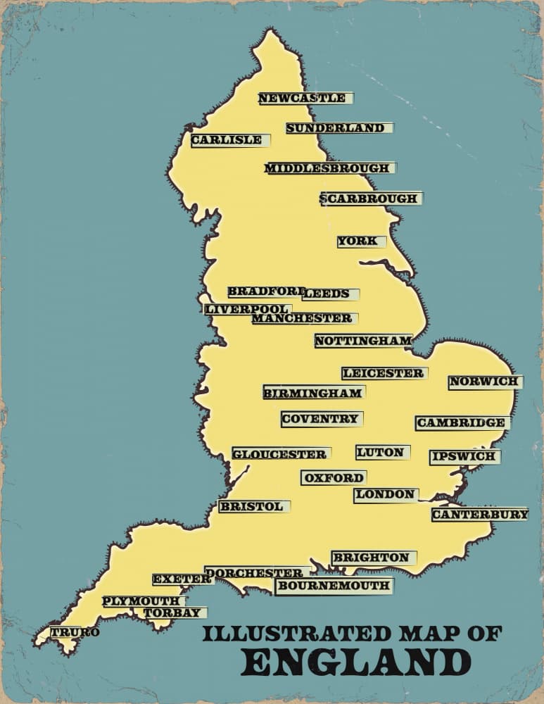 Illustrated England Map by Nicholas — canvas wall art