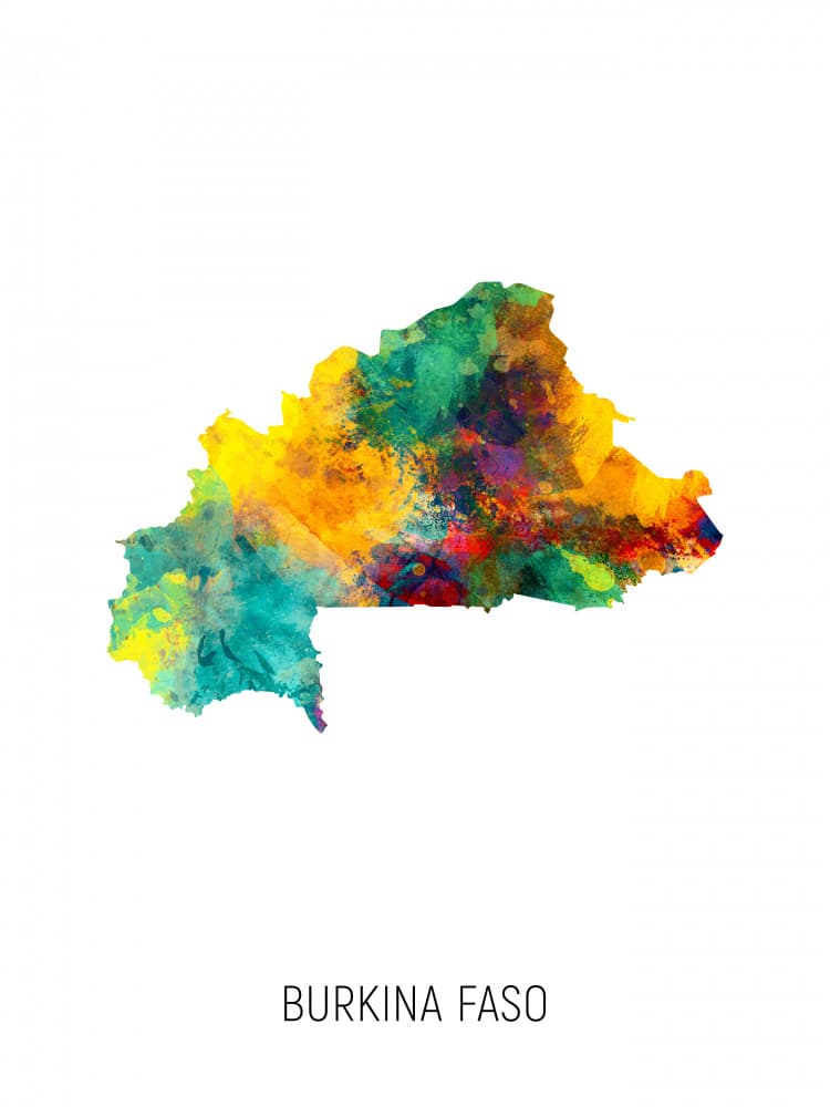 Colorful Burkina Faso Map by Michael Tompsett — canvas wall art