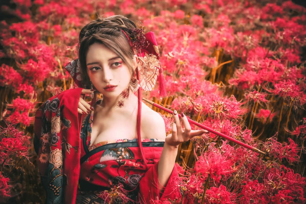 Japanese Kimono Red Lilies by KOIKI — canvas wall art