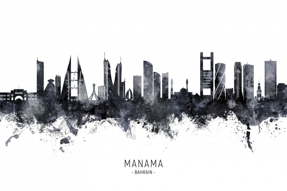 Manama Skyline Watercolor by Michael Tompsett — canvas wall art
