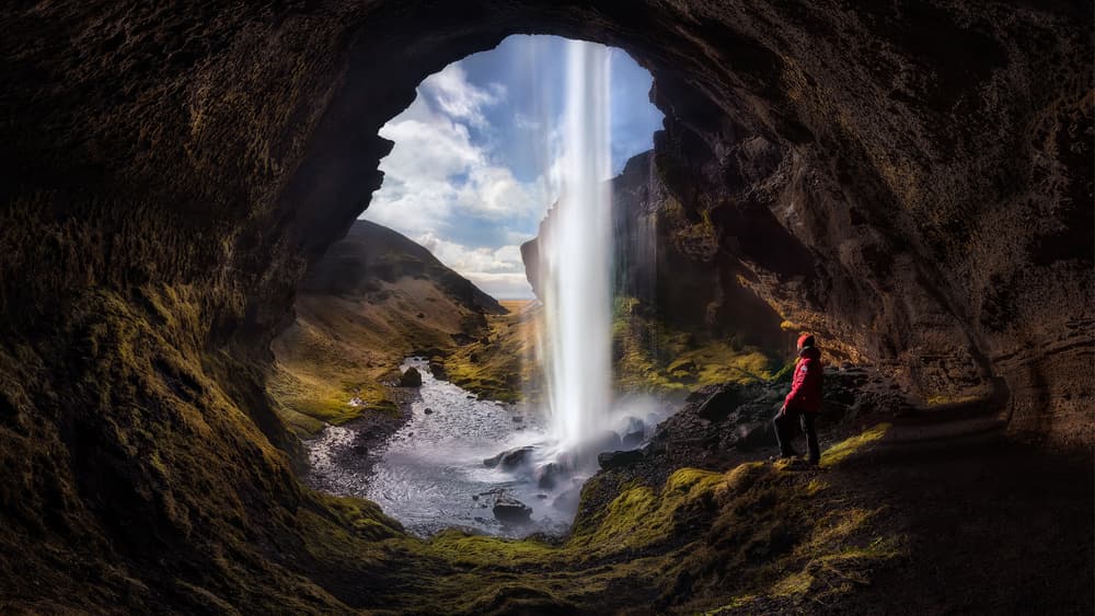 Grotto Waterfall Journey by Jesús M. García — canvas wall art