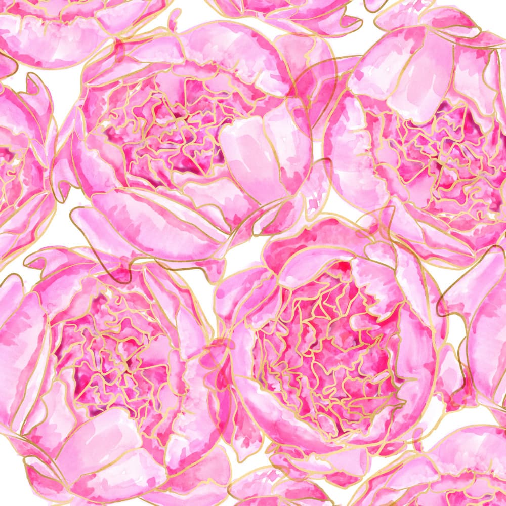 Pink Peonies Golden Outline by Rosana Laiz Blursbyai — canvas wall art