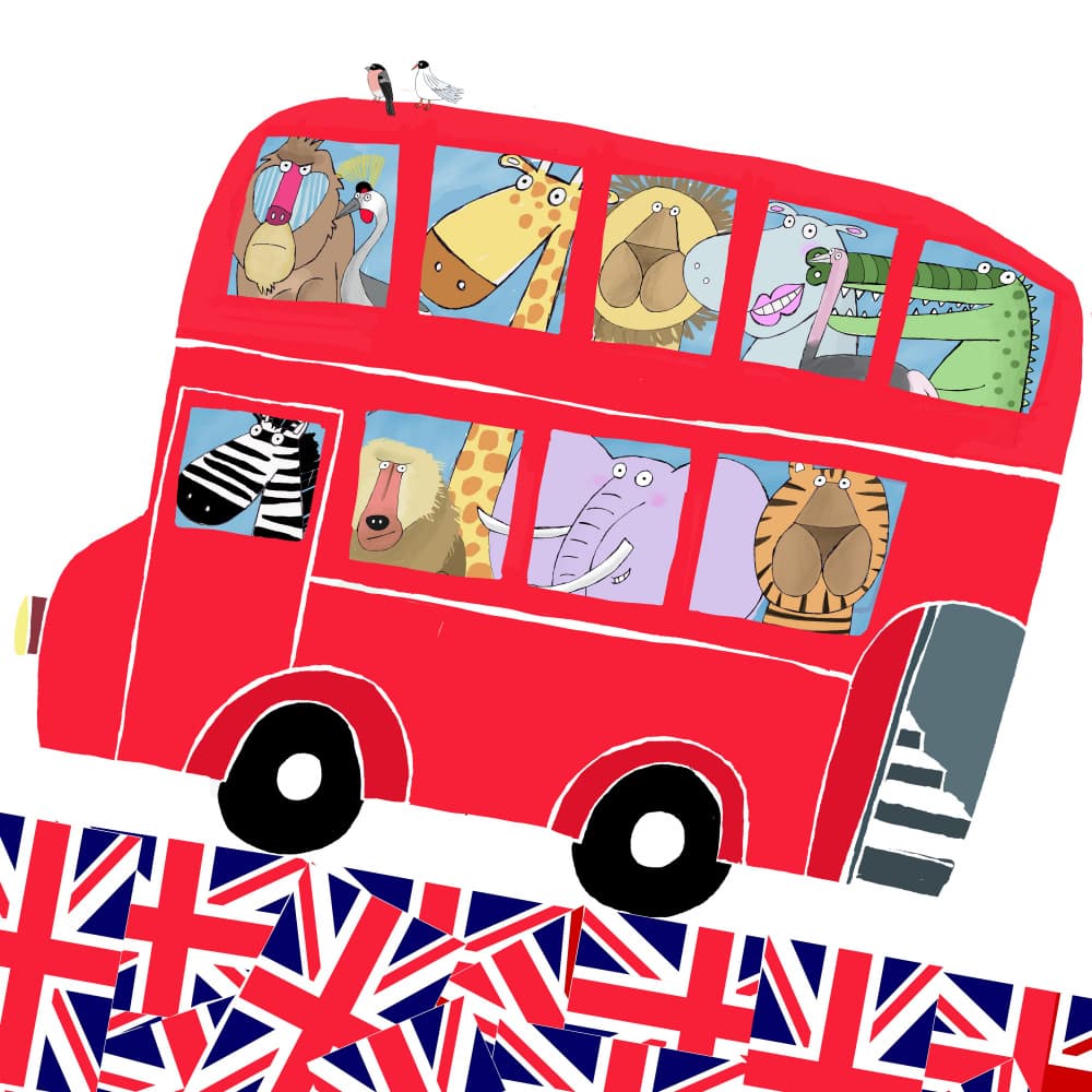 Safari Animals London Bus by Carla Daly — canvas wall art