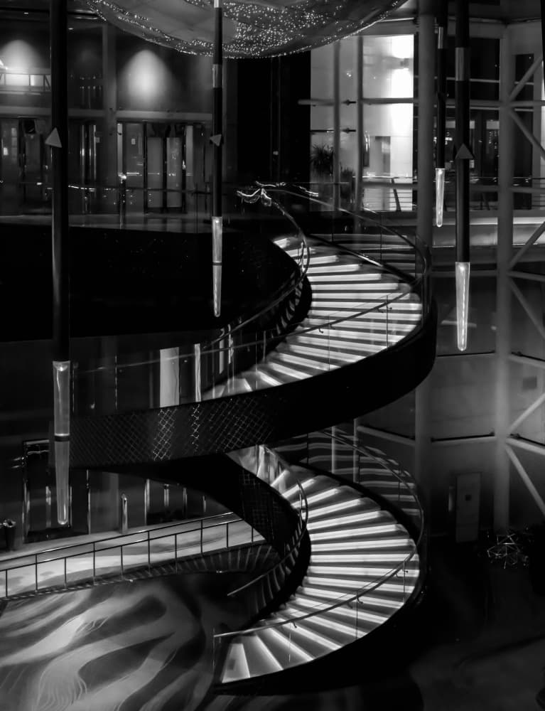 Illuminated Spiral Stairs by Jiahong Zeng — canvas wall art