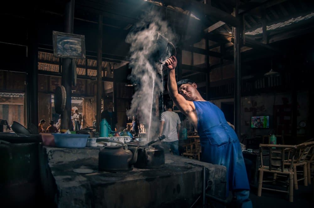Man Steaming Tea by royhoo — canvas wall art