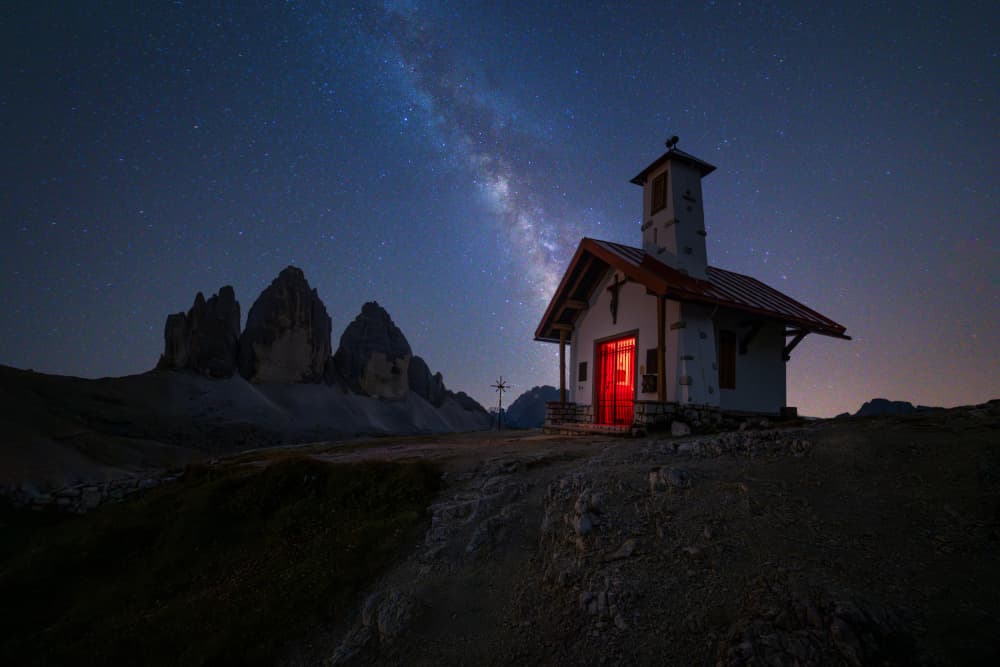 Milky Way Mountain Chapel by NingYun Ye — canvas wall art