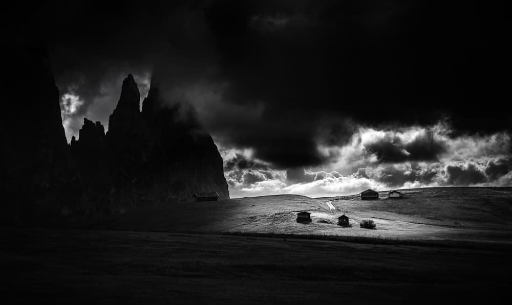 Dramatic Mountain Huts by Ales Krivec — canvas wall art