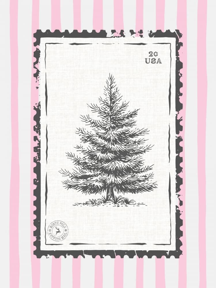 Vintage Christmas Tree Stamp by Jolly and Dash — canvas wall art