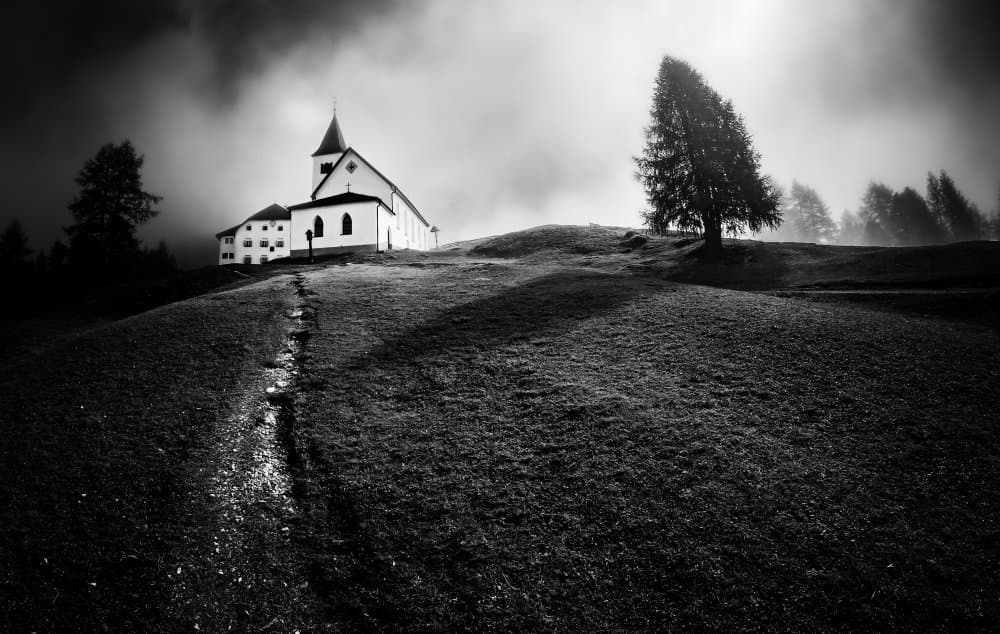 Misty Mountain Church by Michael — canvas wall art