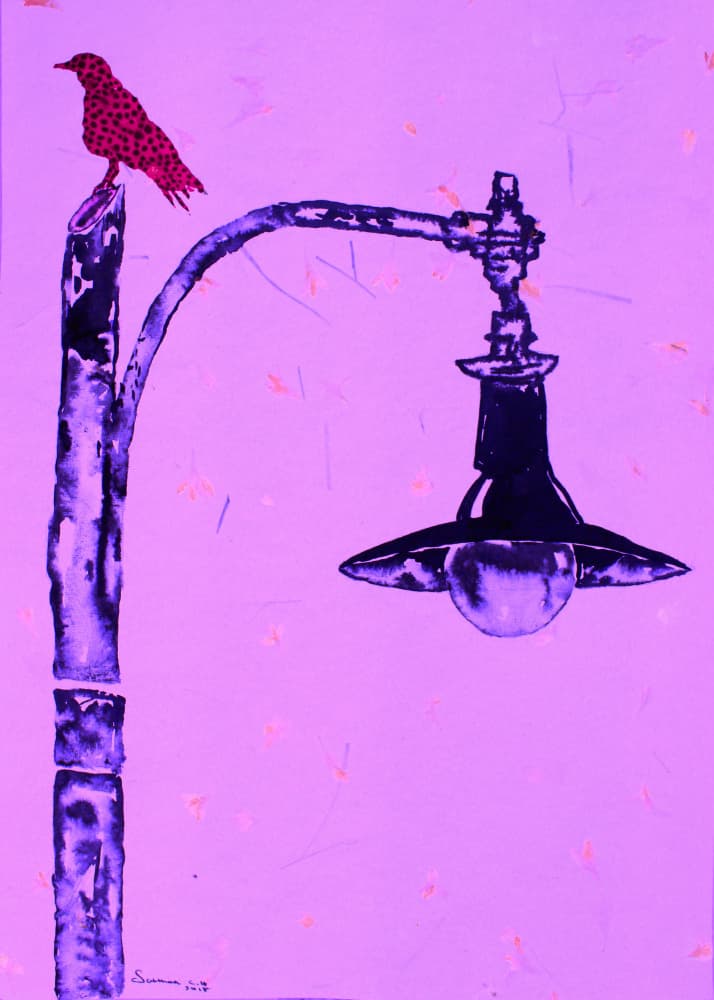Purple Bird Lamppost by Santhosh ch — canvas wall art