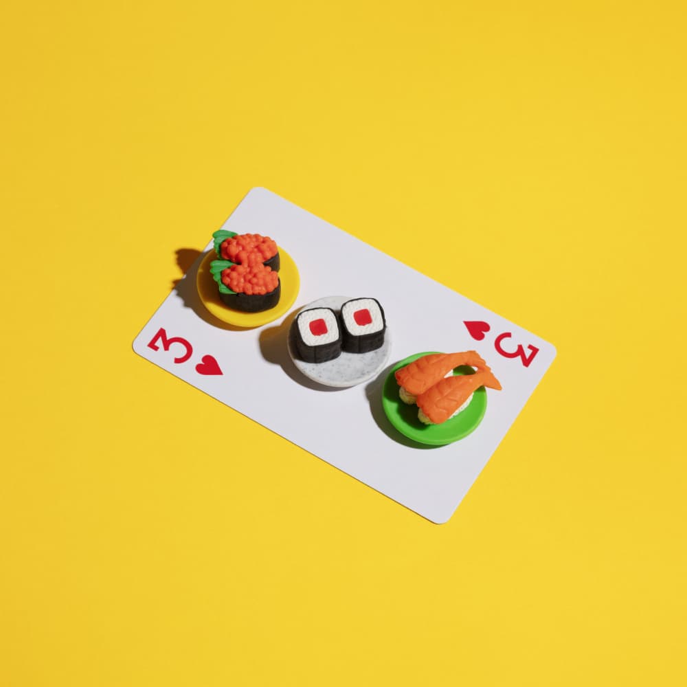 Sushi Selection on a Playing Card by Julia Ramiro — canvas wall art