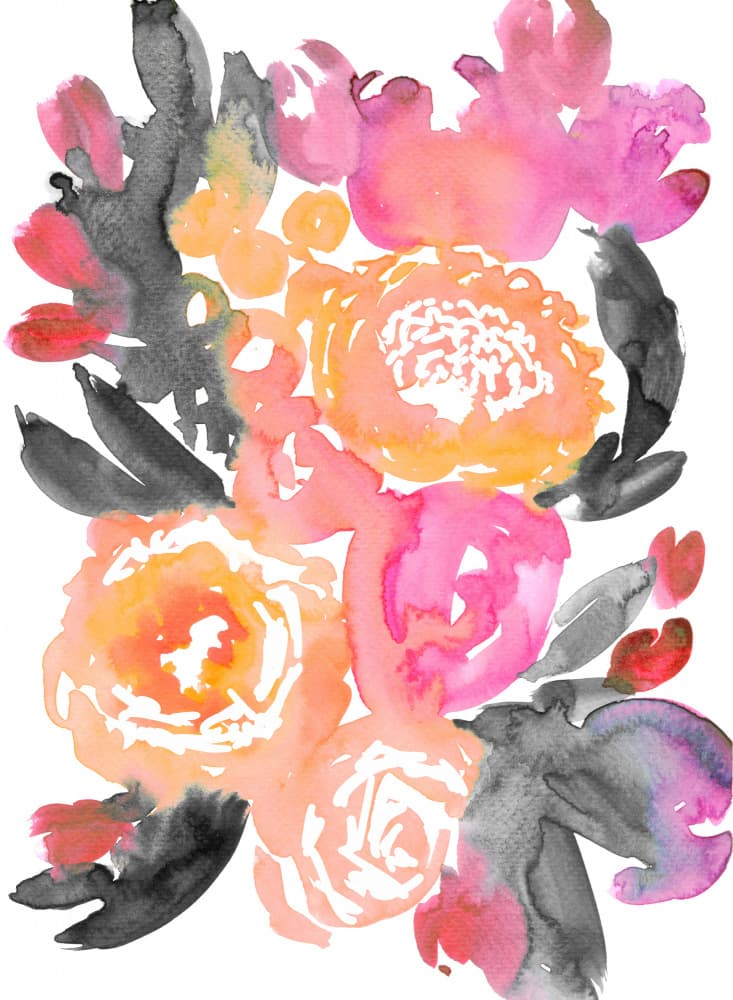 Pink Orange Watercolor Flowers by Rosana Laiz Blursbyai — canvas wall art