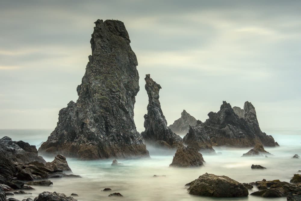 Misty Sea Stacks by av peteghium — canvas wall art