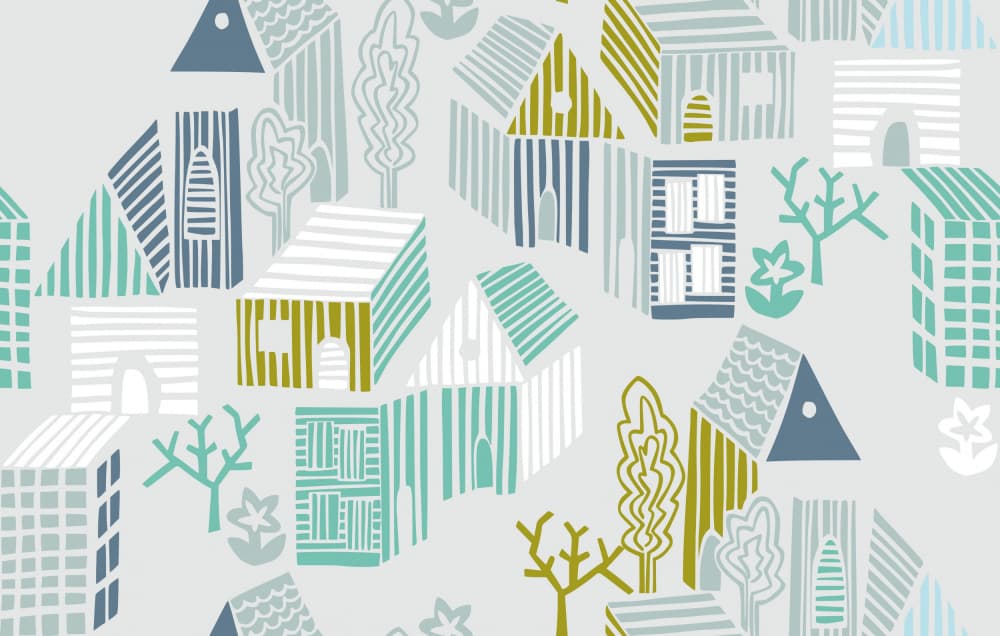 Whimsical Village Pattern by Annick — canvas wall art
