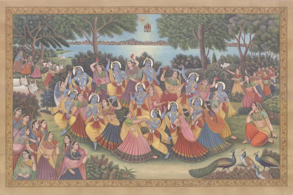 Krishna's Divine Forest Dance by Mirza Baig — canvas wall art