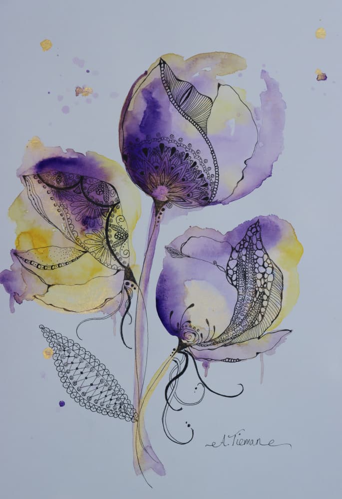 Elegant Watercolor Doodle Flowers by Amy Tieman — canvas wall art