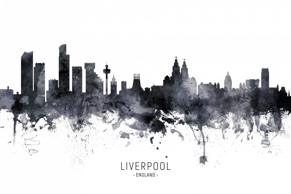 Watercolor Liverpool Skyline by Michael Tompsett — canvas wall art