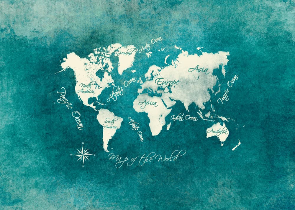 Vintage World Map by Justyna Jaszke — canvas wall art