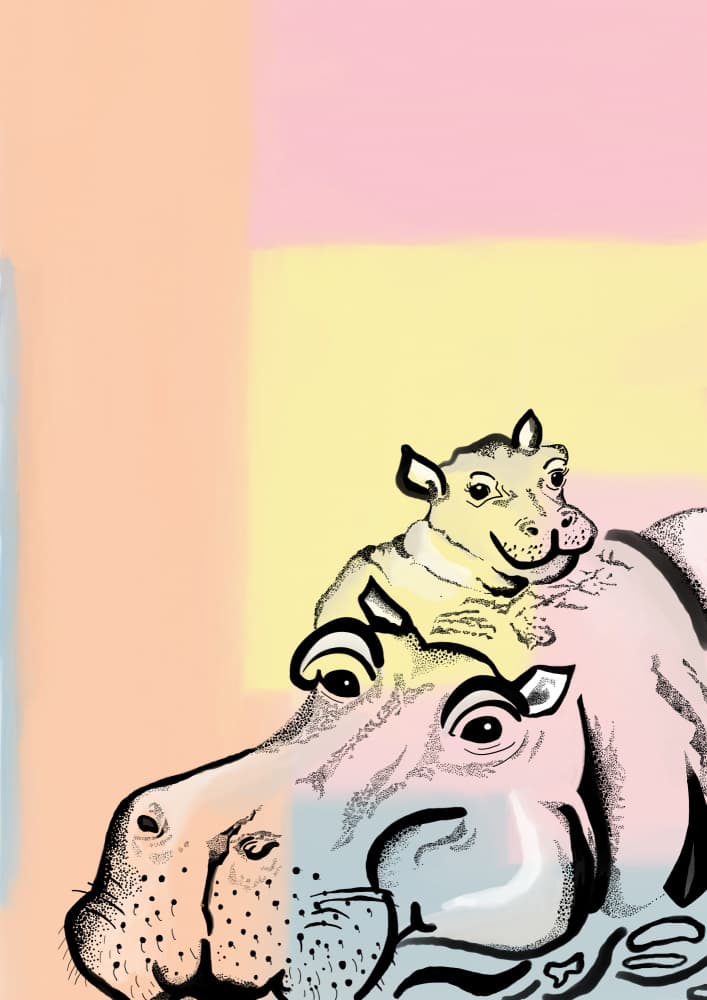 Happy Hippo Family by Art by the Ocean — canvas wall art