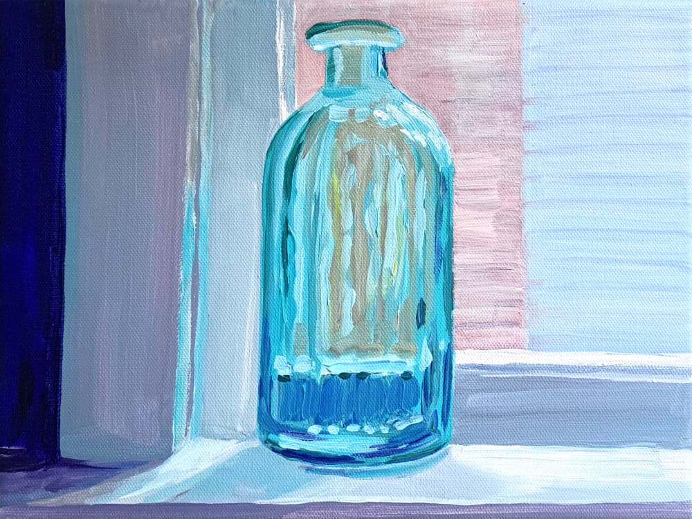 Turquoise Bottle In Light by Pauline Wegman | Key and Sea Creative — canvas wall art