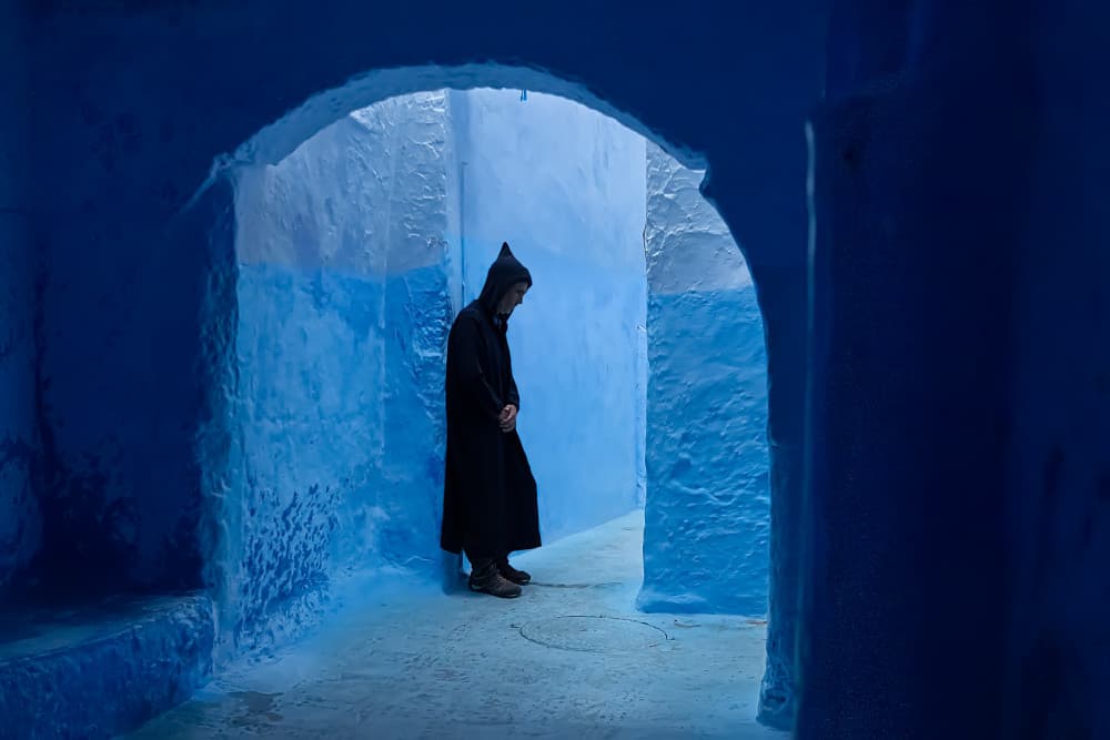 Moroccan Blue Alley by Joan Gil Raga — canvas wall art