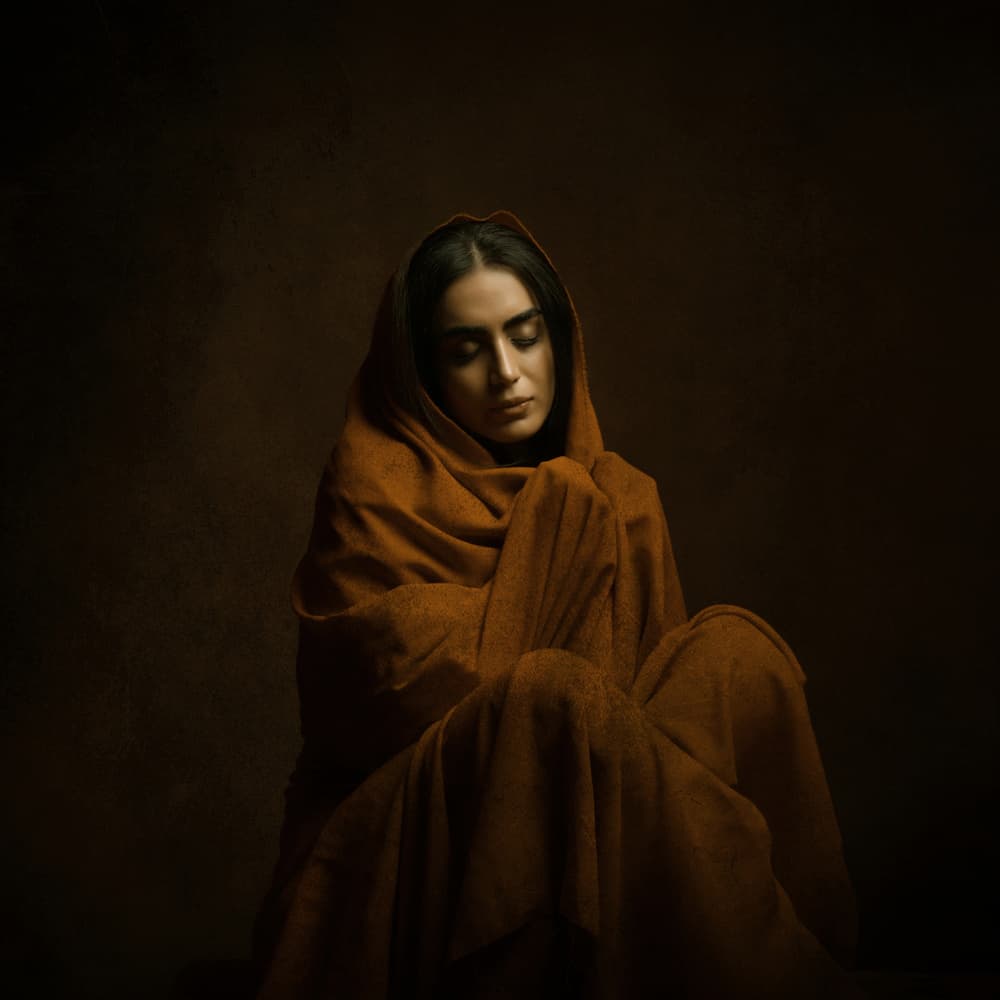 Serene Wrapped Woman by Moein Hasheminasab — canvas wall art