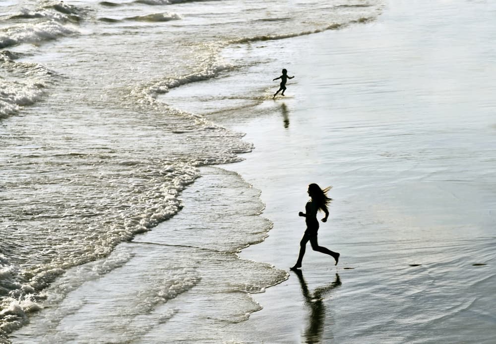 Beach Run Silhouettes by Leah Guo — canvas wall art