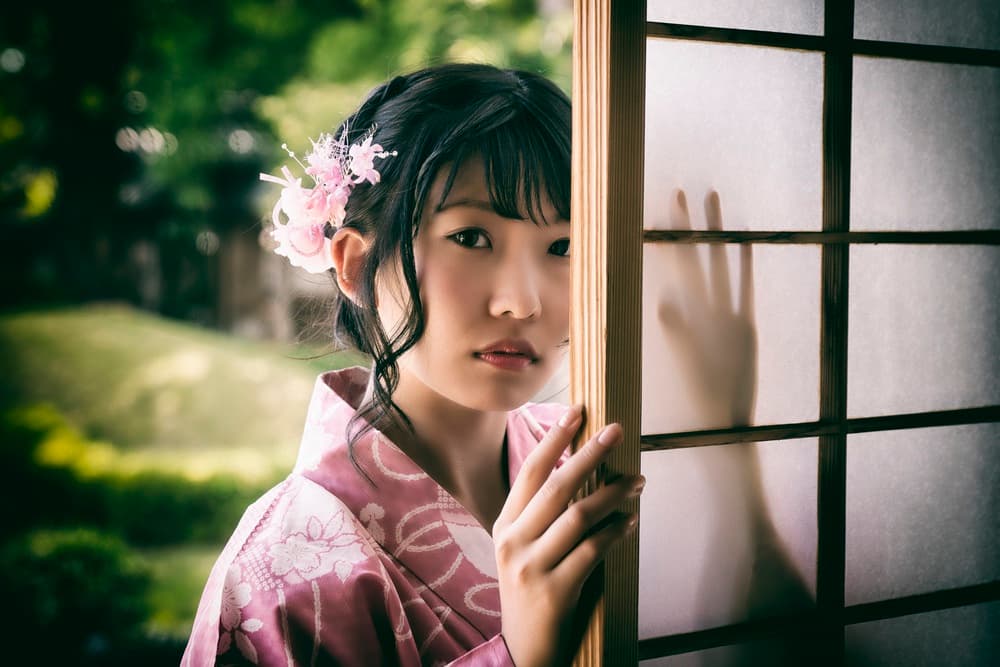 Japanese Woman Screen Peek by 7 Flavor C/P — canvas wall art
