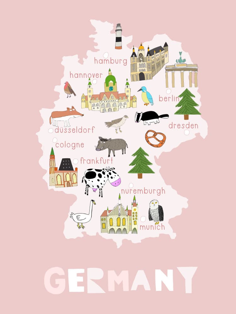 Whimsical Germany Map by Carla Daly — canvas wall art
