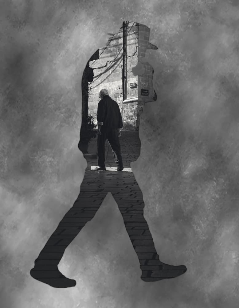 Old Man Walking Silhouette by Martin Agius — canvas wall art