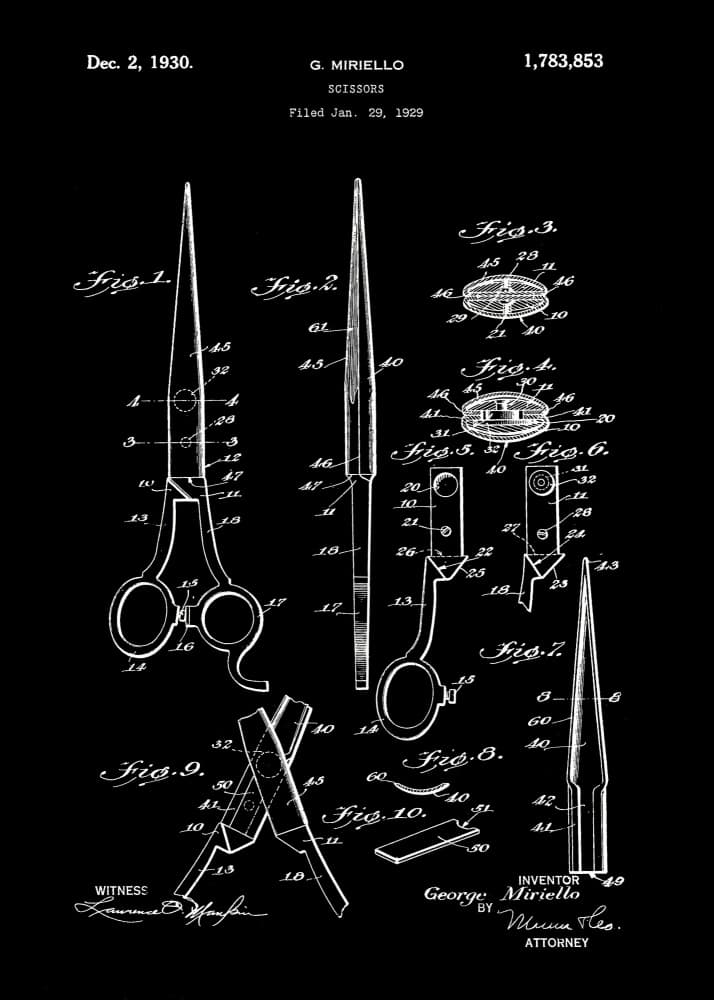 Vintage Scissors Patent Diagram by Andreas Magnusson — canvas wall art