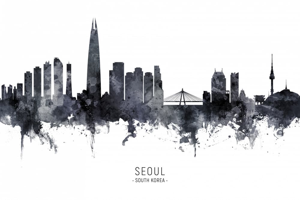 Watercolor Seoul Skyline by Michael Tompsett — canvas wall art