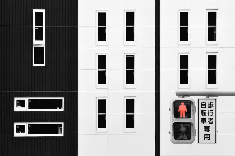 Urban Grid Red Signal by Akira TAKAUE — canvas wall art