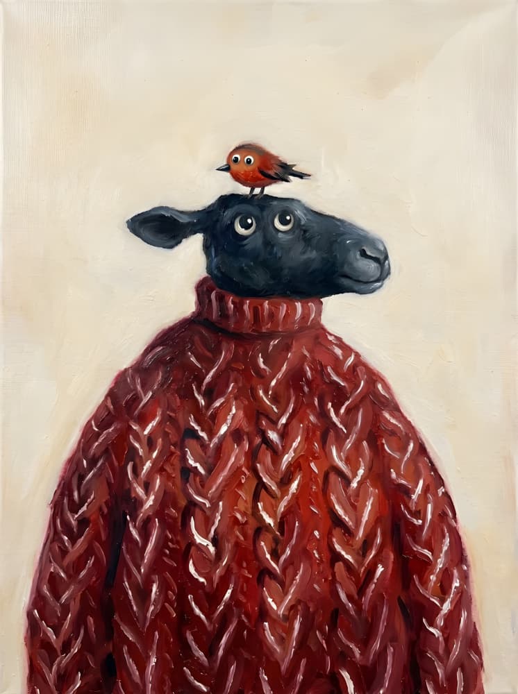 Cozy Sheep And Bird by HUGO — canvas wall art
