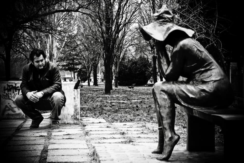 Man and Statue Contemplation by Codrin Lupei — canvas wall art