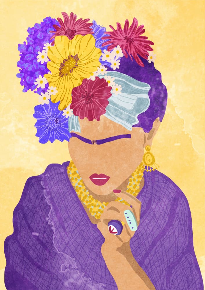 Frida and flowers by Raissa Oltmanns — canvas wall art
